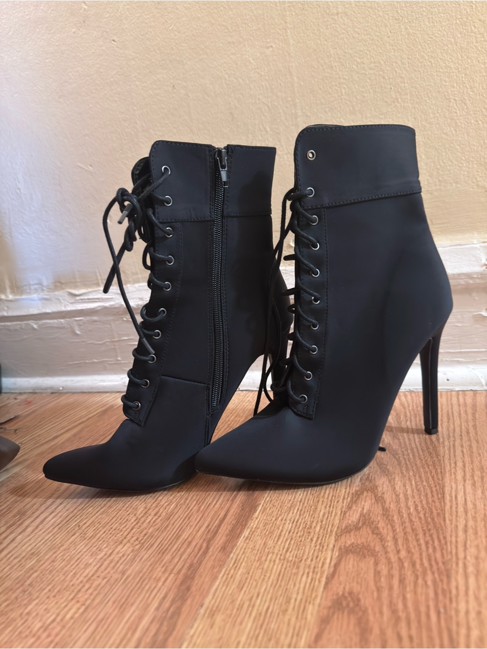 Women's Black Witchy Lace-Up Stiletto Ankle Boots